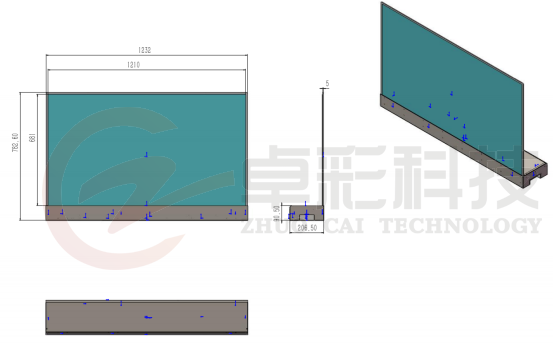 55寸OLED透明屏桌面款尺寸图