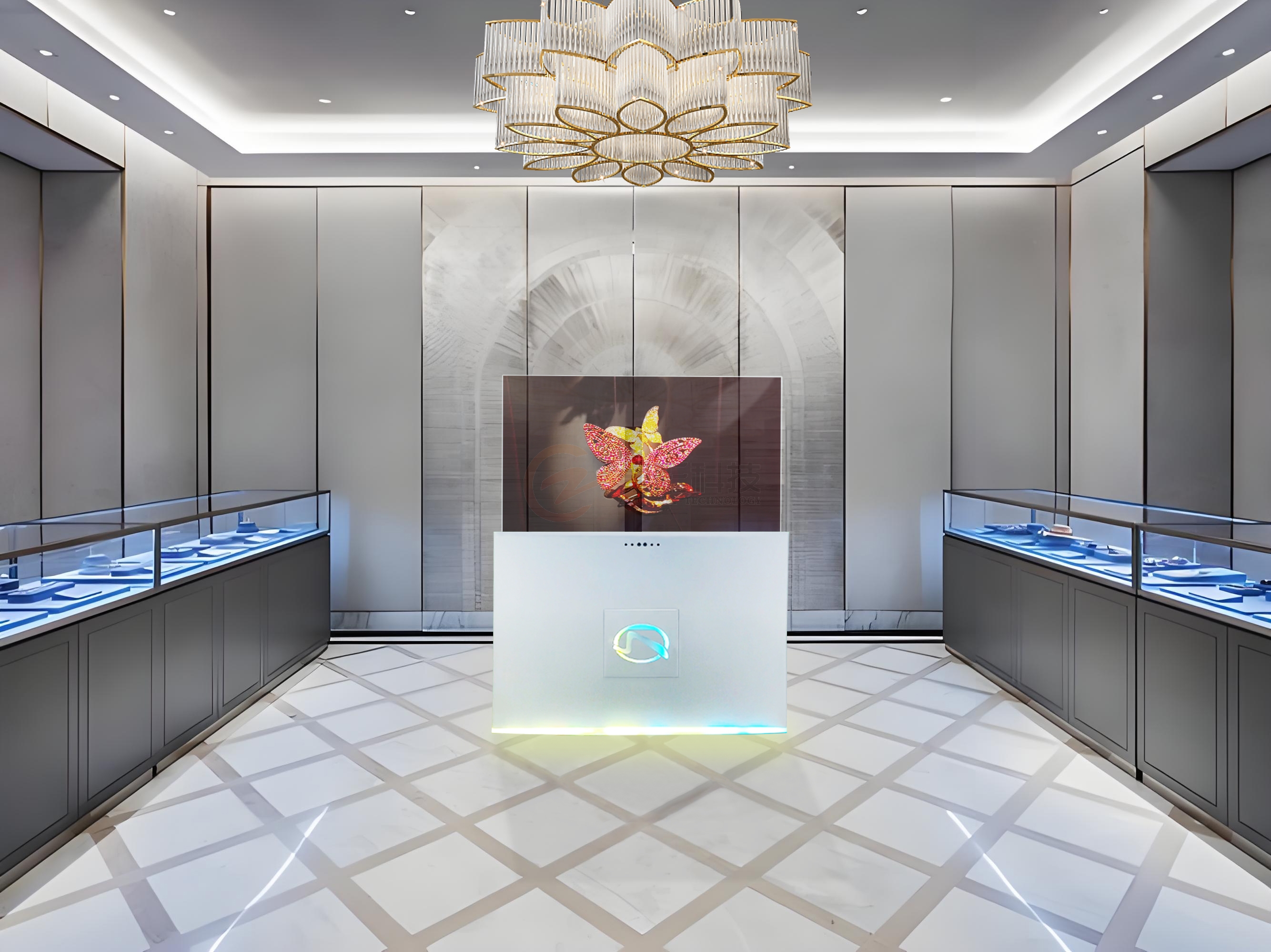 OLED 透明屏升降机打造高端珠宝店独特体验